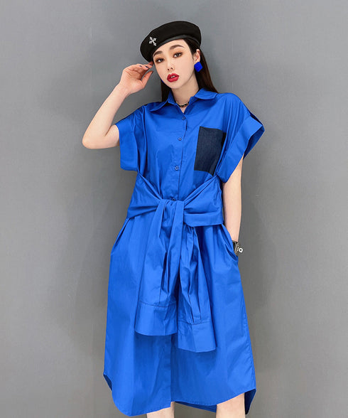 Half Sleeve Color Pop Pocket Dress